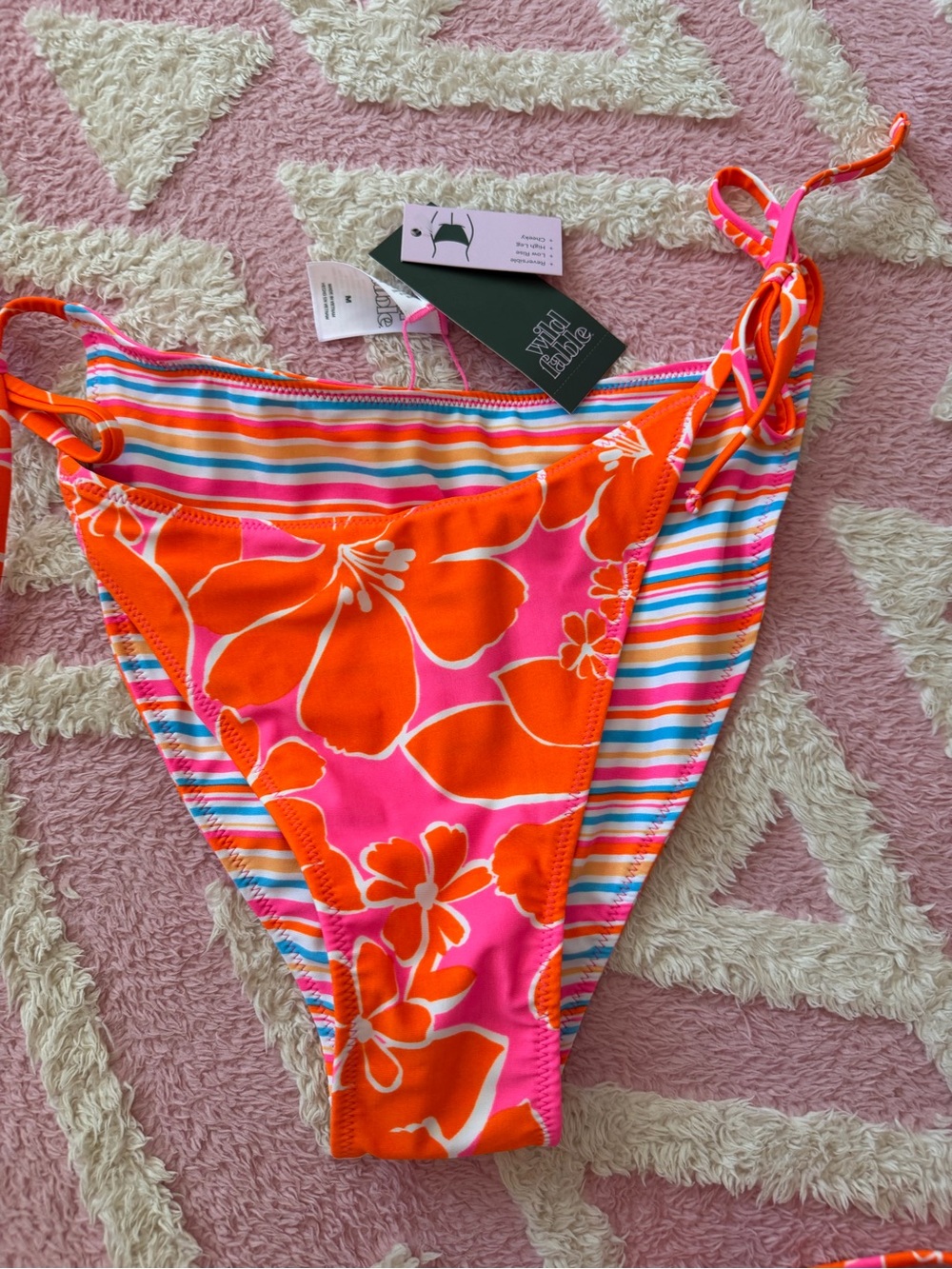 wild fable Orange and Pink Floral & Striped Bikini Bottom- Reversible
